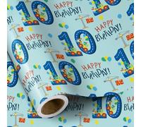 RUSPEPA Papel De Regalo De Cumpleaños Para Niño - Mini Rollo - Diseño De Camión De Dinosaurio - 43,2 Cm X 5 M - 10 Años