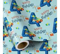 RUSPEPA Papel De Regalo De Cumpleaños Para Niño - Mini Rollo - Diseño De Camión De Dinosaurio - 43,2 Cm X 5 M - 4 Años