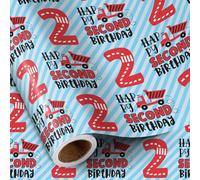 RUSPEPA Papel de regalo de cumpleaños para niño - Mini rollo - FELIZ SEGUNDO CUMPLEAÑOS Diseño de rayas para fiesta de cumpleaños de niños y más - 43,2 cm x 5 m - 2 años