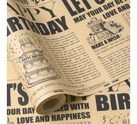 RUSPEPA Papel de Regalo de Cumpleaños Periódico Vintage Mini 43,2 cm x 5 m Envoltorio Kraft con Elementos de Pastel y Regalo Para Cumpleaños y Celebraciones Importantes para Adultos