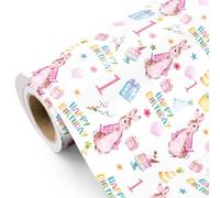 RUSPEPA Papel De Regalo De Primer Cumpleaños - Mini Rollo - 43,2 Cm X 5 M - Adorable Papel De Regalo De Conejo Y Feliz Cumpleaños, Perfecto Para Niñas Y Baby Shower.