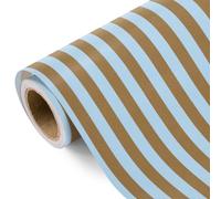 RUSPEPA Papel de regalo de rayas Kraft - 43.2cm x 5m - Papel de regalo de rayas marrones y azules para Navidad, cumpleaños, Halloween, Baby Shower