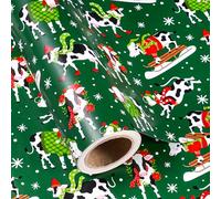 RUSPEPA Papel De Regalo Navideño Con Diseño De Vaca - Mini Rollo - 43,2 Cm X 10 M - Papel De Regalo Navideño Verde Oscuro Con Diseño De Vaca Para Y Fiestas