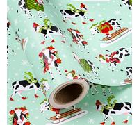 RUSPEPA Papel De Regalo Navideño Con Diseño De Vaca - Mini Rollo - 43,2 Cm X 10 M - Papel De Regalo Navideño Verde Claro Con Diseño De Vaca Para Y Fiestas