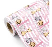 RUSPEPA Papel de regalo para el primer cumpleaños de una niña, mini rollo, adorable papel de regalo de animales de la selva, color rosa bebé, perfecto para cumpleaños de niñas y niños - 43,2cm x 5m