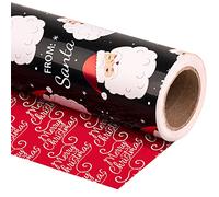 RUSPEPA Papel De Regalo Reversible De Navidad - Mini Rollo - 43,2 Cm X 10 M - Negro Jolly Santa Claus, Red Merry Christmas Script Diseño Con Lámina Metálica Brillo Para Vacaciones, Fiestas