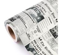 RUSPEPA Rollo de papel de regalo de cumpleaños Kraft - Mini rollo - - Papel de regalo de periódico de noticias de última hora vintage para cumpleaños, mujeres, hombres, adultos, - 43,2cm x 5m