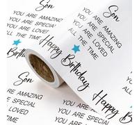 RUSPEPA Rollo De Papel De Regalo De Cumpleaños Para Hijo - Mini Rollo - 43,2 Cm X 5 M - Letras De Feliz Cumpleaños Para Hijo Con Diseño De Estrella Azul