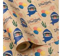 RUSPEPA Rollo de papel de regalo de cumpleaños para niños - Papel de regalo con tiburones, globos, texto "QUE TENGAS UN CUMPLEAÑOS INCREÍBLE" para cumpleaños de niños y niñas - 43,2 cm x 5 m
