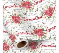 RUSPEPA Rollo De Papel De Regalo Navideño Para Abuela, Mini Rollo, "Feliz Navidad" Con Flores Y Hojas Rojas, "Eres Tan Especial Para Mí", Papel De Regalo Para Abuela, Mujer, 43,2 Cm X 5 M