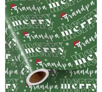 RUSPEPA Rollo De Papel De Regalo Navideño Para Abuelo, Mini Rollo, Texto "Feliz Abuelo" En Verde, Diseño De Gorro De Papá Noel Y Copo De Nieve, Papel De Regalo Festivo Para Abuelo, 43,2 Cm X 5 M