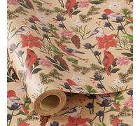 RUSPEPA Rollo De Papel De Regalo Navideño Para Mujer, Diseño De Aves De Acuarela Y Botánica Con Flores Y Piñas, Papel De Regalo Kraft Para Navidad, Fiestas Y Fiestas De Invierno. 43,2Cm X 5M