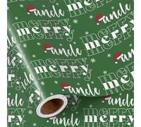 RUSPEPA Rollo De Papel De Regalo Navideño Para Tío, Mini Rollo, Texto "Tío Feliz" En Verde, Diseño De Gorro De Papá Noel Y Copo De Nieve, Papel De Regalo Festivo Para Hombres Y Familias, 43,2 Cm X 5 M