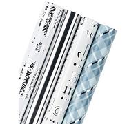 RUSPEPA Rollo de Papel de Regalo - Papel Cuadriculado Plateado y Azul con Brillo Metálico de Lámina Brillante - 4 Rollos - 76cm X 305cm Por Rollo