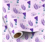 RUSPEPA Rollo De Papel De Regalo Para 1.Er Cumpleaños, Mini Rollo, Cola De Sirena Morada Número 1 Y Texto "Make A Splash" Para Niñas, Fiesta De Cumpleaños Infantil, Baby Shower, 43,2 Cm X 5 M