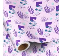 RUSPEPA Rollo De Papel De Regalo Para 5.º Cumpleaños, Mini Rollo, Cola De Sirena Morada Número 5 Y Texto "Make A Splash" Para Niñas, Fiesta De Cumpleaños Infantil, 43,2 Cm X 5 M