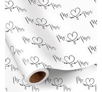 RUSPEPA Rollo De Papel De Regalo Para Bodas, Diseño De Sr. Y Sra. En Blanco Y Negro Con Estampado De Corazones Y Flechas, Papel De Regalo Romántico Para Bodas, Compromisos Y Aniversarios, 43,2Cm X 5M