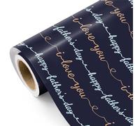 RUSPEPA Rollo de papel de regalo para el día del padre, mini rollo, feliz día del padre, te amo en papel de regalo azul marino, perfecto para papá, hombres, cumpleaños, padrastro, novio - 43,2cm x 5m