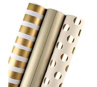 RUSPEPA Rollo de Papel para Envolver Regalos - Estampado Dorado para Cumpleaños, Día de Fiesta, Boda, Fiesta para Dar La Bienvenida a Los Bebés - 3 Rollos - 76cm X 305cm Por Rollo