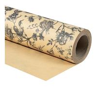 RUSPEPA Rollo Mini de Papel de Regalo Kraft Vintage - Diseño Floral de Boceto Negro, Elegante para Bodas, Cumpleaños, Despedidas de Soltera y Día de la Madre, 43,2 cm x 5 m