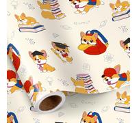 RUSPEPA Rollo Pequeño de Papel de Envolver para Regreso a Clases - Diseño de Lindos Corgis Estudiantes con Libros y Mochilas, 43,2cm x 5m - Para Niños, Estudiantes, Maestros, Primer Día de Clases