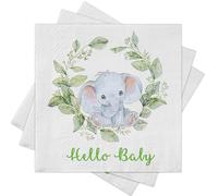 RUSPEPA Servilletas De Papel Ruspepa Para Baby Shower (Paquete De 50) - Desechables De 3 Capas. Servilletas De Papel Verdes Con Estampado "Hello Baby", 12,7 X 12,7 Cm (5 X 5 Pulgadas).