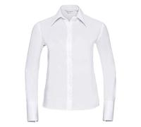 Russell Collection- Camisa de Manga Larga Que no Necesita Planchado para Mujer (2XL/Blanco)