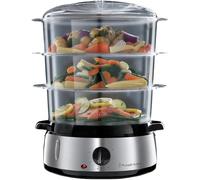 Russell Hobbs 19270-56 - Vaporera de 3 recipientes con temporizador, 800 W, incluye cubeta para arroz, color negro y plateado, libre de BPA