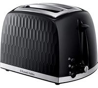 Russell Hobbs 26061 tostador de 2 rebanadas, diseño contemporáneo de panal con ranuras extra anchas y función de elevación alta, color negro