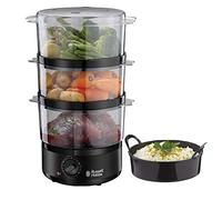 Russell Hobbs Vaporera Compact Matte Black - Capacidad 7 litros, Diseño Compacto, Cuenco para Arroz, Temporizador 60 Minutos, Sin BPA, Acero Inoxidable - 26530-56