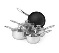 Russell Hobbs BW06572 Batería De Cocina Antiadherentes Con Tapas De Cristal, Utensilios De Cocina Para Placas De Inducción, Conjunto Con Ollas 16/18/20 cm, Cazo De Leche 14 cm Y Sartén 24 cm, 5 Piezas