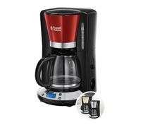 Russell Hobbs Cafetera de Goteo [15 tazas, 1100 W] Colours+ Red (jarra cristal 1.25 l, tecnología WhirlTech, pantalla LCD, temporizador programable, filtro extraíble, mantenimiento calor) 24031-56