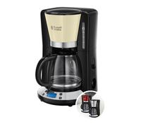 Russell Hobbs Cafetera de Goteo Colours Plus - 15 Tazas, Jarra Cristal 1,5L, Soporte Filtro Extraíble, Tecnología WhirlTech, Cuchara Medidora, Pantalla LCD, Programable, Negro y Crema - 24033-56