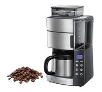 Russell Hobbs Cafetera de Goteo Grind & Brew - 10 Tazas, Jarra Térmica 1L, Molinillo para 250 g, 3 Niveles Molienda, Selector de Intensidad, Programable, Acero Inoxidable, Plata y Negro - 25620-56