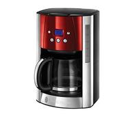 Russell Hobbs Cafetera de Goteo Luna Red - 12 Tazas, Jarra Cristal 1,8L, Programable, Soporte de Filtro Lavable, Tecnología de Rociado Avanzada, Acero Inoxidable, Plata y Rojo - 23240-56