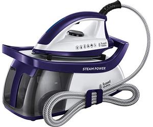 Russell Hobbs Centro de Planchado Steam Power - 2600W, Suela Cerámica, Presión 4,5 Bares, Depósito 1,3L, Antical, Golpe Vapor 130 g, Recogecable, Indicador Luminoso, Blanco y Morado - 24440-56