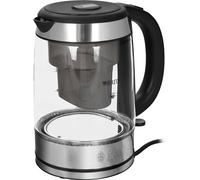 Russell Hobbs Hervidor de Agua Eléctrico Clarity - 1 litro, 2200 W, Filtro Brita, Indicador Cambio de Cartucho, Diseño de Cristal, Iluminación Azul, Detalles en Acero Inoxidable, Plata - 20760-57
