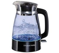 Russell Hobbs Hervidor de Agua Eléctrico Glass Classic - 1,7 litros, 2400 W, Diseño en Cristal Inspirado en lo Artesanal, Iluminación Azul, Detalles en Acero Inoxidable, Negro - 26080-70