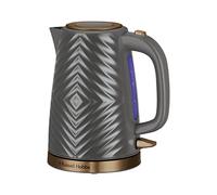 Russell Hobbs Groove Electric 26382 - Hervidor eléctrico inalámbrico de 1,7 L (ebullición rápida 3 KW, plástico texturizado gris con detalles dorados cepillados, filtro antiincrustaciones extraíble