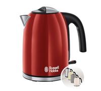 Russell Hobbs Hervidor Agua Eléctrico [1.7 l, acero inoxidable] Colours+ Red (ebullición rápida, filtro antical extraíble, boquilla vertido óptimo, indicador nivel de agua, 2400 W, rojo) 20412-70