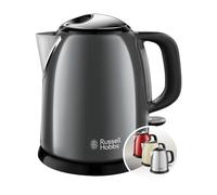 Russell Hobbs Hervidor Agua Eléctrico [1 l, mini, compacto, pequeño] Colours+ Grey (acero inoxidable, zona ebullición rápida, filtro antical extraíble, indicador nivel de agua, 2400 W, gris) 24993-70