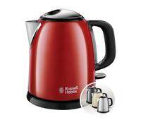 Russell Hobbs Hervidor de Agua Eléctrico Colours Plus - 1 litro, Hervidor Pequeño, 2400 W, Filtro Extraíble, Zona de Ebullición Rápida, Base de 360°, Indicador Nivel de Agua, Inox., Rojo - 24992-70