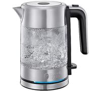 Russell Hobbs Hervidor de Agua Eléctrico Compact Home - 0,8 litros, Hervidor Pequeño, 2200 W, Diseño Compacto en Cristal, Filtro Extraíble, Base de 360°, Detalles en Acero Inoxidable, Plata - 24191-70