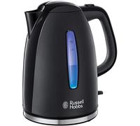 Russell Hobbs Hervidor de Agua Eléctrico Textures - 1,7 litros, 2400 W, Filtro Extraíble, Zona de Ebullición Rápida, Base de 360°, Indicador Nivel Agua, Plástico Alto Brillo, sin BPA, Negro - 22591-70