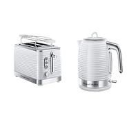 Russell Hobbs Inspire Blanco Tostadora 2 Ranuras Cortas y Anchas para 2 Rebanadas + Hervidor de Agua Eléctrico 2400 W, 1,7 litros 24370-56