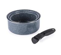 Russell Hobbs Juego de cacerolas de Smart Clip - 3 ollas antiadherentes con asa extraíble, para horno y placas de inducción, ahorro de espacio apilable, 16/18/20 cm, Nightfall Stone