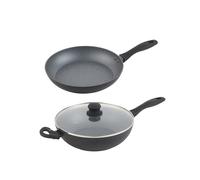 Russell Hobbs Juego de sartenes de mármol metálico, 2 piezas, wok de 28 cm y sartén de 30 cm, antiadherente, apto para inducción, cocina saludable, aluminio forjado, mango de agarre suave, salteado