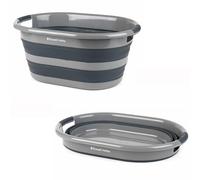 Russell Hobbs LA053879GRYEU Cesta de lavado ovalada de plástico plegable, 27 l, negro/gris, limpieza, ligera, Perfecto para un almacenamiento sencillo