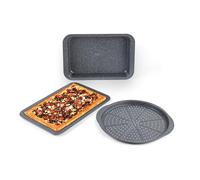 Russell Hobbs Metallic Marble Juego de Horneado de 3 Piezas - Bandeja para Horno Antiadherente, Bandeja Redonda para Pizza, Molde Cuadrado para Asar, Acero al Carbono, Apto para Hornos hasta 220°C