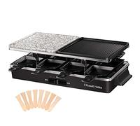 Russell Hobbs Multi Raclette 3 in 1-8 Mini Sartenes, Placas Duales: Superficie Acero Inoxidable y Piedra, Grill Reversible, Placas Antiadherentes, Espátulas de Madera, 1400 W, Negro - 26280-56